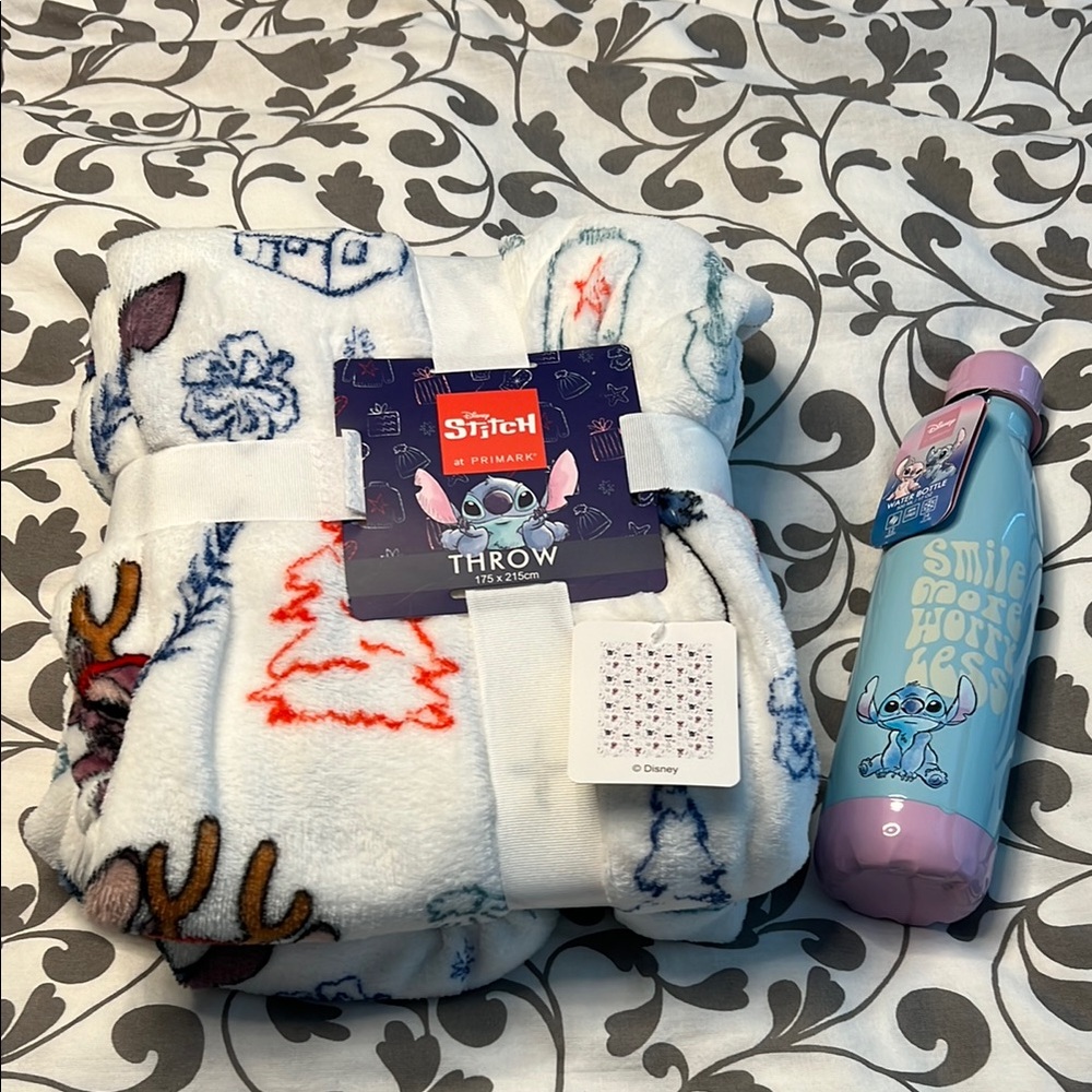 Disney Stitch Throw Blanket and Water Bottle Set